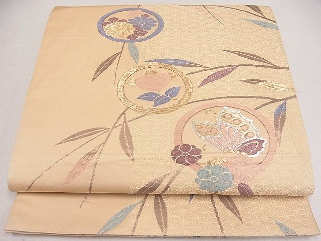 平和屋着物■六通柄袋帯 唐織 花蝶丸文 金銀糸 逸品 ya0756