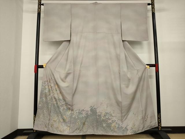 平和屋着物●訪問着　草花文　暈し染め　金銀彩　正絹　逸品　AAAY7372ck