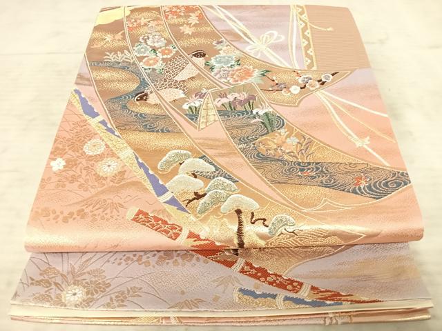 平和屋着物◎六通柄袋帯　几帳琳派文様　金糸　正絹　逸品　AAAY8573yx