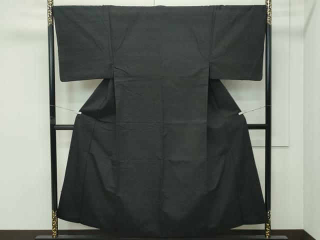 平和屋着物●極上　男性　髭紬　アンサンブル　色無地　黒地　逸品　CZAA4512s6