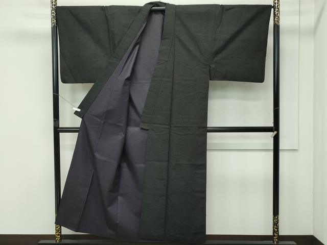 平和屋着物●極上　男性　髭紬　アンサンブル　色無地　黒地　逸品　CZAA4512s6