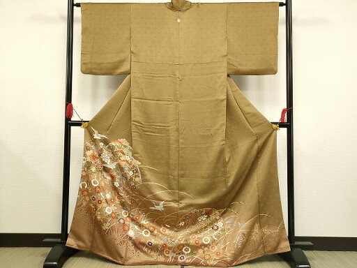平和屋着物■訪問着 飛鶴籬草花文 金彩 ロング丈 正絹 逸品 AAAS2774ay 平和屋着物■訪問着 飛鶴籬草花文 金彩 ロング丈 正絹 逸品 AAAS2774ay