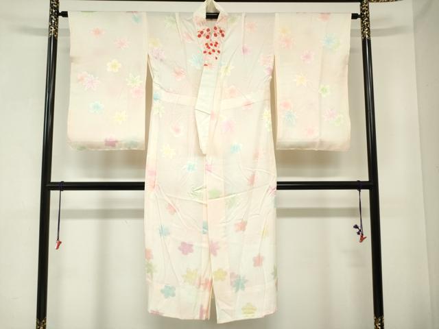 平和屋着物[]女の子　子供　長襦袢　無双仕立て　舞花地紋　暈し染め　半衿刺繍　逸品　DABJ3050ea