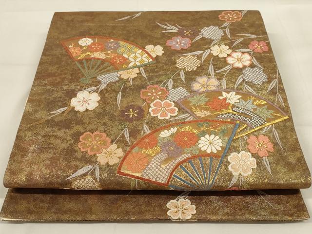 平和屋着物◎六通柄袋帯　唐織　扇面花文　金糸　引箔　正絹　逸品　AAAY0815ou