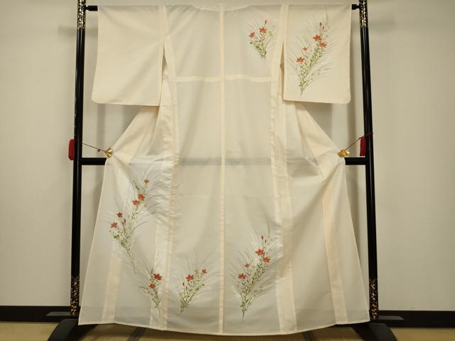 乐天商城 - 平和屋着物＊夏物　訪問着　絽　草花文　銀彩　正絹　逸品　AABA5750sx