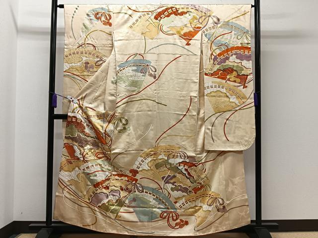 平和屋着物■豪華振袖 駒刺繍 檜扇吉祥花文 金彩 正絹 逸品 CAAW6344kb