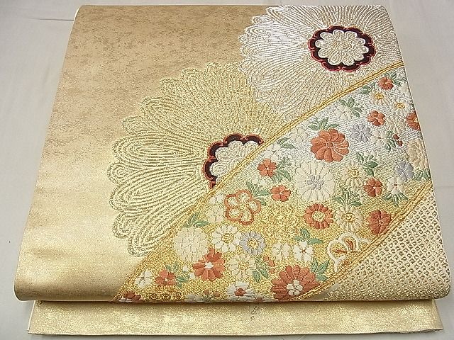 平和屋1■六通太鼓柄袋帯　唐織　舞花文　金銀糸　逸品　eg1521