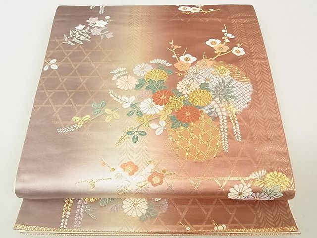 平和屋着物◎六通柄袋帯　雪輪花籠文　金糸　逸品　DAAF5762cf