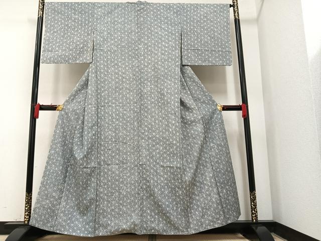 小紋　花模様　麻の葉地紋　白地　カラフル　お洒落　着物　014a d 小紋 花模様 麻の葉地紋 白地 カラフル お洒落 着物 014a d 小紋［白地