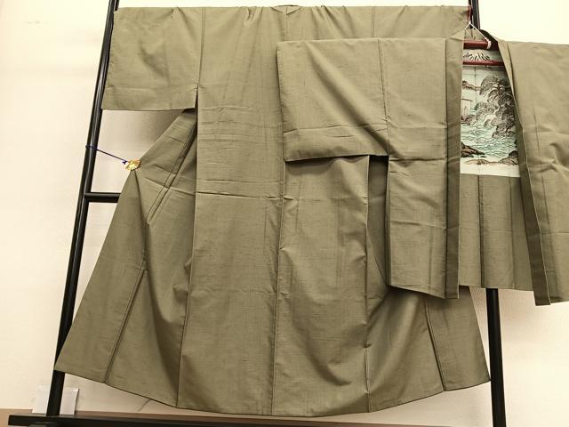 平和屋着物●男性 紬 アンサンブル 色無地 油色 キングサイズ 正絹 逸品 BAAT8737hv