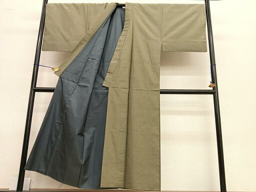 平和屋着物●男性 紬 アンサンブル 色無地 油色 キングサイズ 正絹 逸品 BAAT8737hv