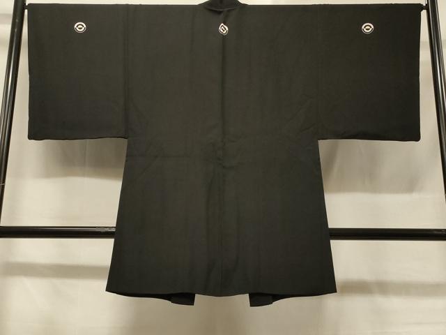 平和屋着物＃男性　長羽織　黒紋付き　正絹　逸品　CABD1367in