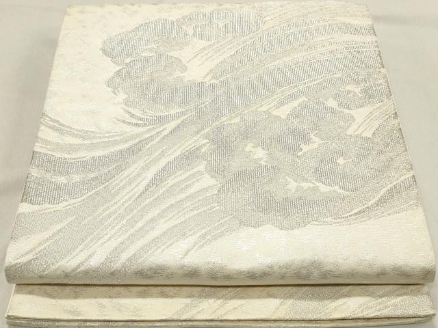 平和屋着物◎六通柄袋帯　立波文　銀糸　正絹　逸品　DABA3382qa