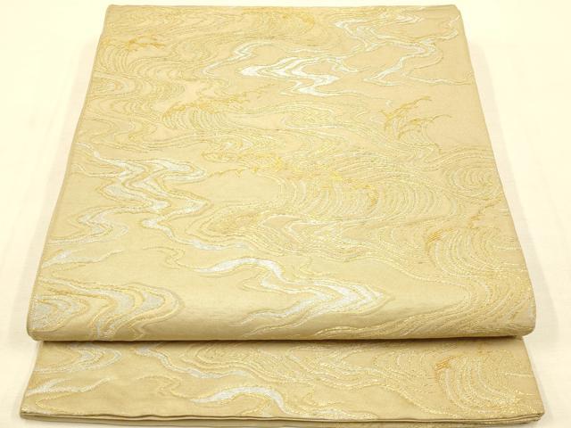 平和屋本店●六通柄袋帯　立波文　金銀糸　正絹　逸品　AAAT3557ay