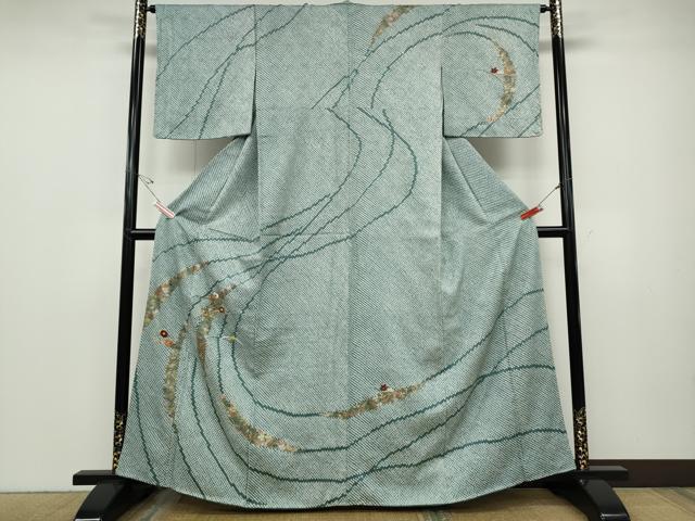 平和屋着物●訪問着 絞り 刺繍 芝草花文 金銀彩 正絹 逸品 未使用 CABD7339ut