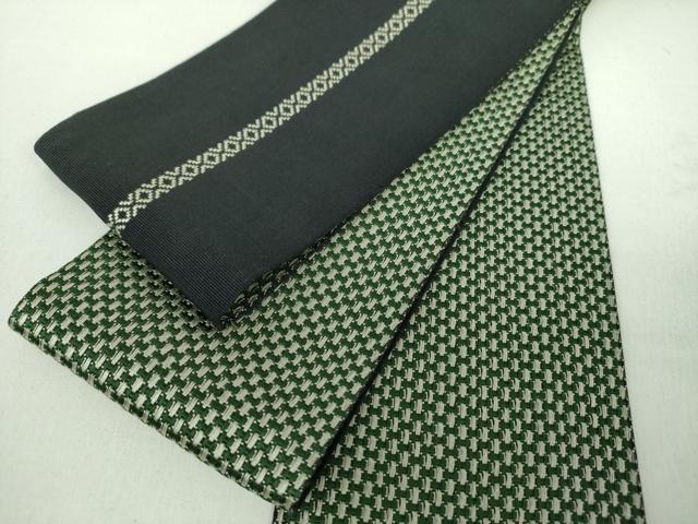 平和屋着物●男性　本場筑前博多織　両面　角帯　幾何学文様　正絹　逸品　DABD1508ps