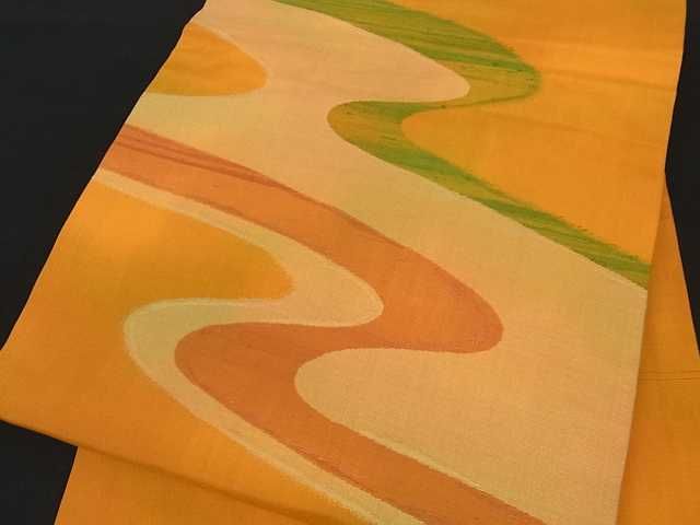 平和屋着物■九寸名古屋帯　紬地　流水文　逸品　ma1793