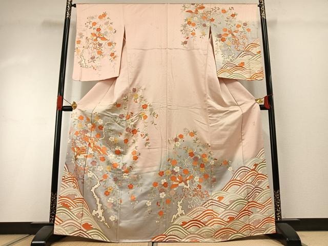 平和屋着物●十日町老舗ブランド　吉澤友禅　吾妻徳穂　訪問着　駒刺繍　花鳥文　暈し染め　金彩　正絹　逸品　AABI1518fy