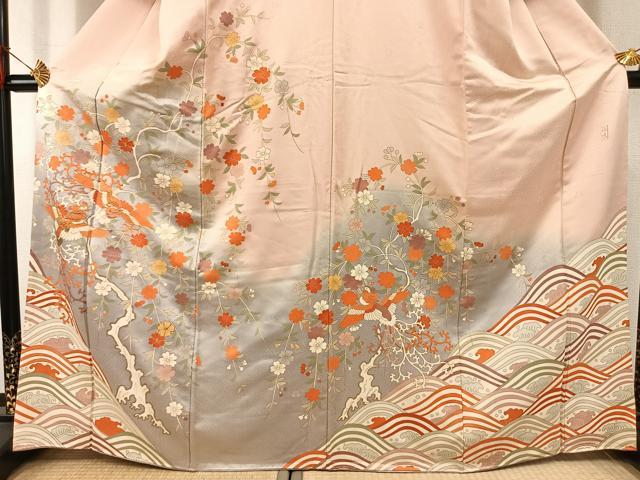 平和屋の平和屋着物●十日町老舗ブランド　吉澤友禅　吾妻徳穂　訪問着　駒刺繍　花鳥文　暈し染め　金彩　正絹　逸品　AABI1518fy｜アングル3