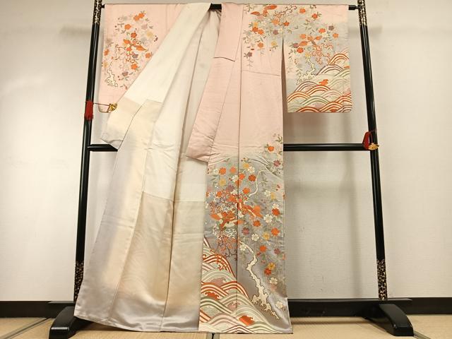 平和屋の平和屋着物●十日町老舗ブランド　吉澤友禅　吾妻徳穂　訪問着　駒刺繍　花鳥文　暈し染め　金彩　正絹　逸品　AABI1518fy｜アングル2