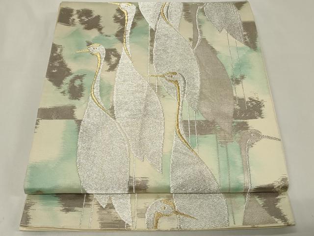 平和屋着物◎六通柄袋帯　群鶴　金銀糸　正絹　逸品　CAAZ7802in...