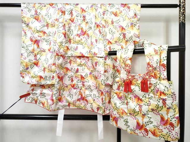 平和屋着物[]七五三 女の子 3歳 祝着 三つ身 被布セット 花蝶文 暈し染め 金彩 洗える着物 DABG3339ma