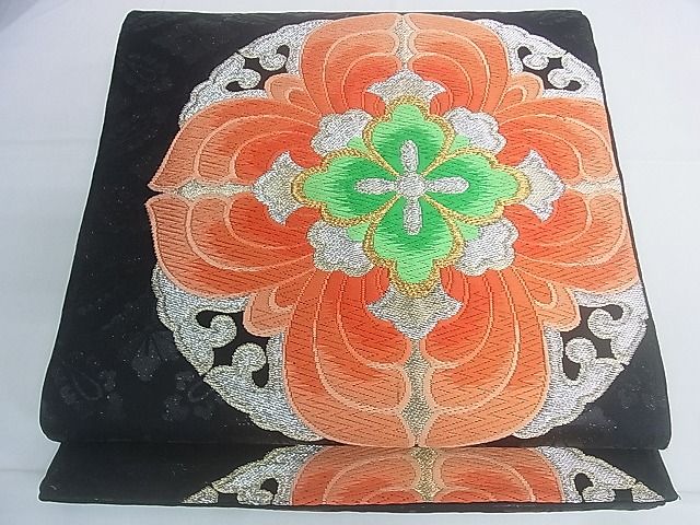 乐天商城 - 平和屋着物◎六通柄袋帯　唐織　黒地　正倉院花文　金銀糸　逸品　DAAG5267jm