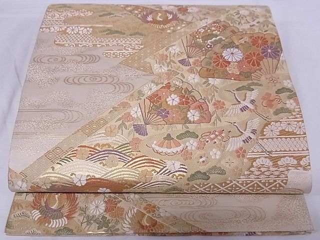 平和屋着物■六通柄袋帯 松皮扇慶長小袖 金糸 正絹 逸品 A-br5490