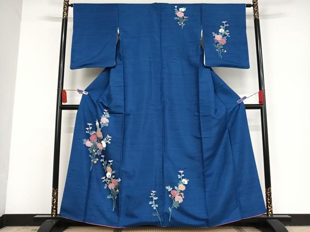 平和屋着物●訪問着　紬地　友禅　草花文　正絹　逸品　AAAV9162np