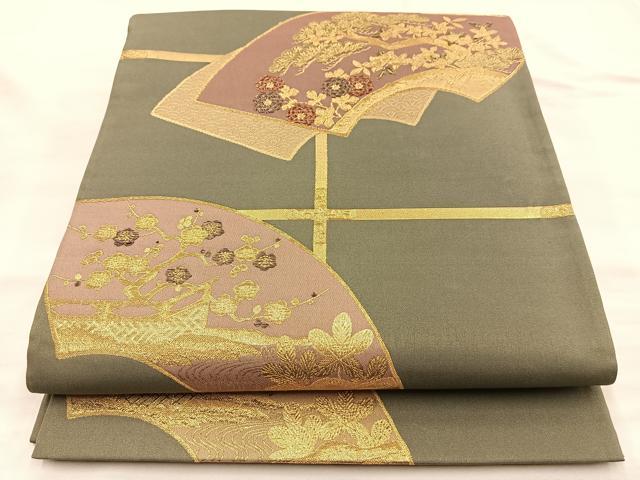 平和屋着物◎六通柄袋帯　地紙枝花文　金糸　正絹　逸品　BAAT8599du