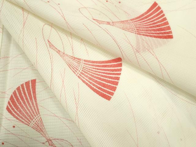 Full-Length Under-Kimono - 平和屋着物＊夏物　小紋　絽　舞扇文　洗える着物　未使用　CABB9677ze