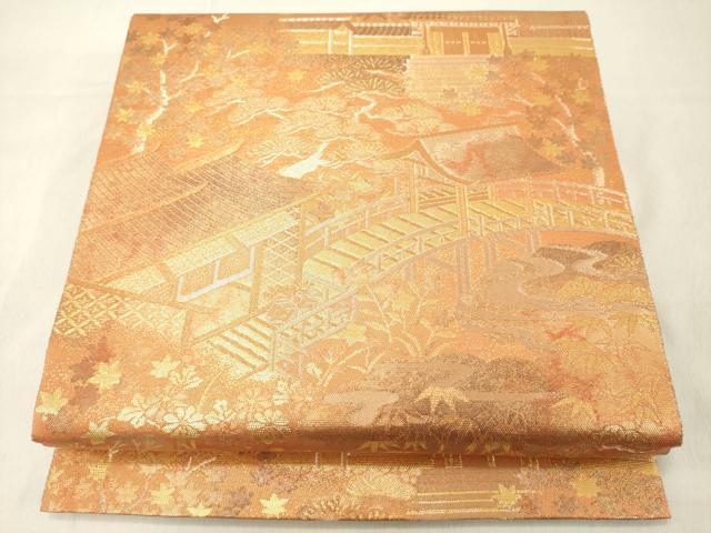 平和屋着物◎六通柄袋帯　風景花文　金糸　正絹　逸品　DABA5318cd