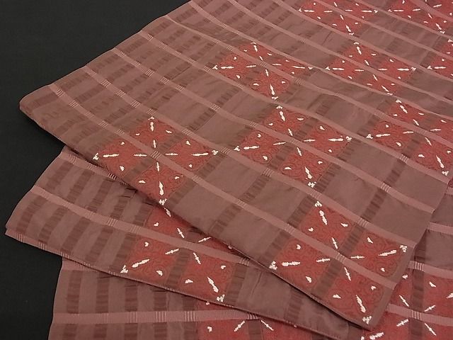 平和屋着物■六通柄袋帯　格子　正絹　逸品　A-pf4526