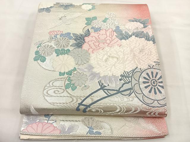 平和屋着物◎西陣　六通柄袋帯　唐織　花車文　銀糸　正絹　逸品　BAAS7363hz