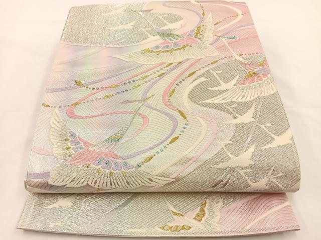 平和屋着物◎佐賀錦 六通柄袋帯 唐織 飛鶴文 金銀糸 正絹 逸品 BAAS9532ow