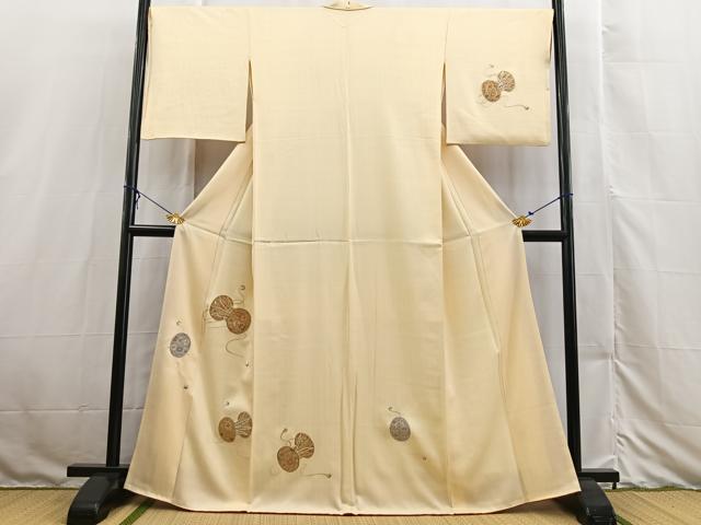 Full-Length Under-Kimono - 平和屋着物■訪問着　駒刺繍　寿光織　鼓花文　金銀糸　正絹　逸品　BAAX3134yc