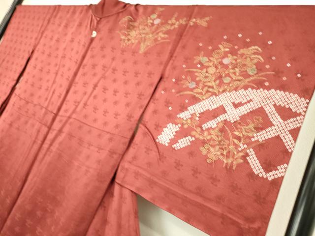 平和屋着物▽訪問着　単衣　刺繍　絞り　籬花文　金彩　正絹　逸品　DAAS0261az