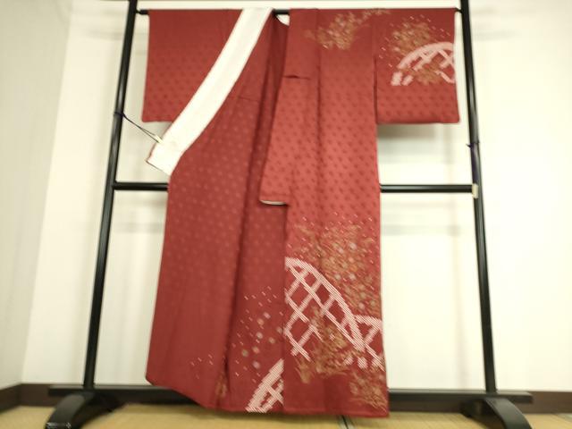 平和屋着物▽訪問着　単衣　刺繍　絞り　籬花文　金彩　正絹　逸品　DAAS0261az