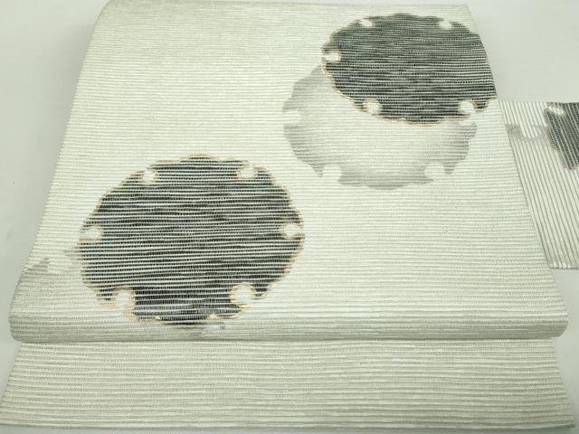 平和屋着物●九寸名古屋帯　雪輪重ね　金銀彩　正絹　逸品　未使用　DAAY1279ps