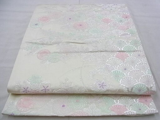 平和屋着物◎六通柄袋帯 菊青海波 銀糸 逸品 BAAI0469if 平和屋着物◎六通柄袋帯 菊青海波 銀糸 逸品 BAAI0469if