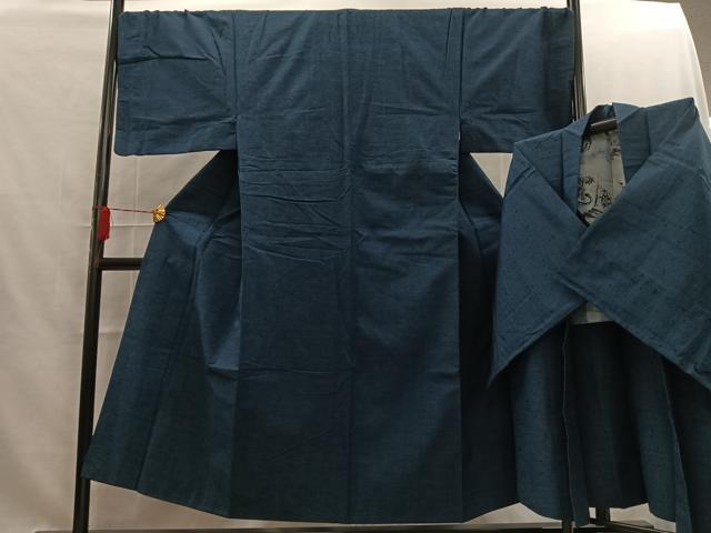 平和屋着物■男性 紬 アンサンブル 霞文 紺瑠璃色 正絹 逸品 AAAS3361mf