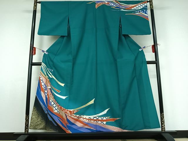 平和屋着物▽訪問着 単衣 束ね熨斗文 金彩 洗える着物 AABE0711jh