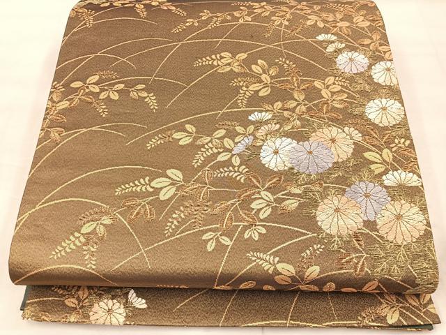 平和屋着物◎六通柄袋帯　菊花文　金糸　正絹　逸品　BAAU0564mz