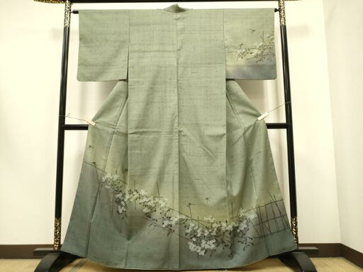 平和屋着物▼訪問着 作家物 紬地 手描き トンボ 竹垣菊文 正絹 逸品 CAAR7802hy 平和屋着物▼訪問着 作家物 紬地 手描き トンボ 竹垣菊文 正絹 逸品 CAAR7802hy
