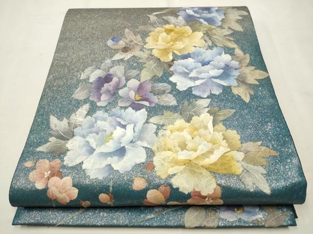 平和屋着物●六通柄袋帯　作家物　和紙　草花文　引箔　正絹　逸品　CAAT1033hy