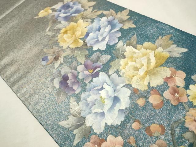 平和屋着物●六通柄袋帯　作家物　和紙　草花文　引箔　正絹　逸品　CAAT1033hy