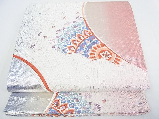 平和屋着物■六通柄袋帯　唐織　吉祥舞扇花文　銀糸　逸品　wb6641