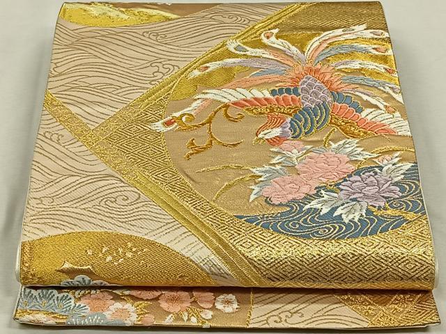 平和屋着物◎六通柄袋帯　鳳凰草花丸文　金糸　正絹　逸品　CAAL6663qv