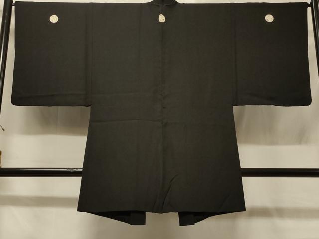 平和屋着物＃男性　長羽織　黒紋付き　正絹　逸品　CABD1371in