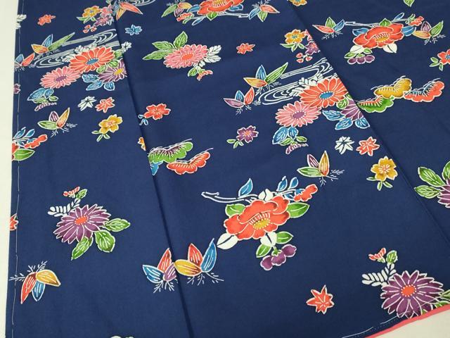 平和屋着物■上質な小紋 型染め 流水草花文 正絹 逸品 DAAP6096cm